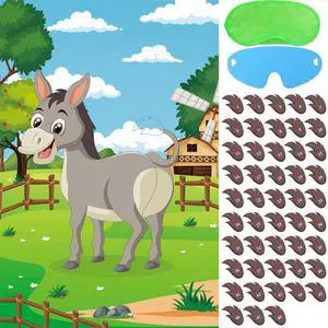 Pin The Tail On The Donkey Party Game with 48 Pcs Tails Large Farm Donkey Games Poster for Kids Birthday Party Carnival Party Supplies Pin The Tail On The Donkey Party Game with 48 Pcs Tails Large Farm Donkey Games Poster for Kids Birthday Party Carnival Party Supplies