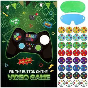 Pin The Button on The Video Game Party Game - 32 Button Stickers, Large Poster - Birthday Party Decoration for Kids Pin The Button on The Video Game Party Game - 32 Button Stickers, Large Poster - Birthday Party Decoration for Kids