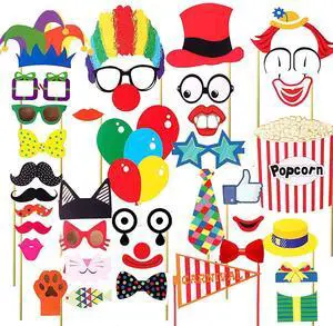 36pcs Circus Photo Booth Props with Sticker Funny Carnival Theme Party Decorations for Birthday Party 36pcs Circus Photo Booth Props with Sticker Funny Carnival Theme Party Decorations for Birthday Party