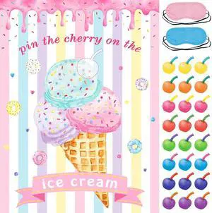 Pin The Cherry on The Ice Cream Game with 24 PCS Cherry Stickers Games Poster for Kids Girls Birthday 21'' x 28'' Pin The Cherry on The Ice Cream Game with 24 PCS Cherry Stickers Games Poster for Kids Girls Birthday 21'' x 28''