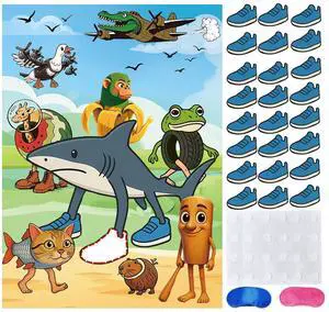 Italian Brainrot Games Pin the Stick Party Game Set, 27.75x20.07 Inch Poster with 24 Stickers and 2 Blindfolds, Kids Birthday Carnival Party Supplies(Shark) Italian Brainrot Games Pin the Stick Party Game Set, 27.75x20.07 Inch Poster with 24 Stickers and 2 Blindfolds, Kids Birthday Carnival Party Supplies(Shark)