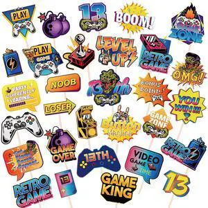 Video Game 13th Birthday Photo Booth Props - 30 Pcs Level 13 Unlocked Selfie Props Favors Supplies - Teenager 13th Birthday Party Decorations Video Game 13th Birthday Photo Booth Props - 30 Pcs Level 13 Unlocked Selfie Props Favors Supplies - Teenager 13th Birthday Party Decorations