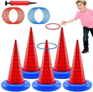 16 Pcs Spider Theme Inflatable Ring Toss Game Set Includes 5 Inflatable Cones 10 Plastic Rings and 1 Pump Spider Birthday Party Toss Game for Indoor Outdoor Lawn Yard Garden Party Supplies 16 Pcs Spider Theme Inflatable Ring Toss Game Set Includes 5 Inflatable Cones 10 Plastic Rings and 1 Pump Spider Birthday Party Toss Game for Indoor Outdoor Lawn Yard Garden Party Supplies