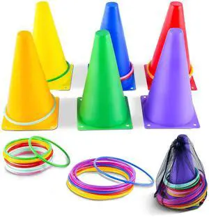 26 Pcs Plastic Colorful Cones Ring Toss Combo Set Outdoor Carnival Games for Kids Adults Birthday Party Throwing Backyard Games 26 Pcs Plastic Colorful Cones Ring Toss Combo Set Outdoor Carnival Games for Kids Adults Birthday Party Throwing Backyard Games