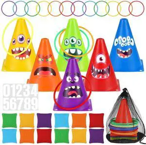 12set 3 in 1 Monsters Ring Toss Game Set, Carnival Game Kit with Cones, Rings, Bean Bags & Storage Bag, Includes for DIY Toss Games, Birthday Party, Easter, Carnival 12set 3 in 1 Monsters Ring Toss Game Set, Carnival Game Kit with Cones, Rings, Bean Bags & Storage Bag, Includes for DIY Toss Games, Birthday Party, Easter, Carnival