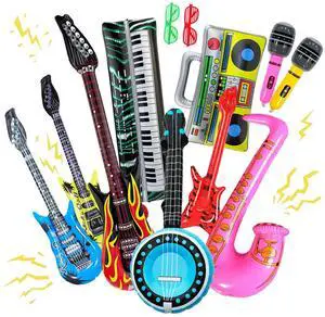 12 Pcs Inflatable Instruments Party Props Set, Photo Booth Props Inflatable Guitar Bass Lute Saxophone Piano Microphone Glasses Rock Star Theme Party Toys Decor for Vintage Birthday Carnival Party Sup 12 Pcs Inflatable Instruments Party Props Set, Photo Booth Props Inflatable Guitar Bass Lute Saxophone Piano Microphone Glasses Rock Star Theme Party Toys Decor for Vintage Birthday Carnival Party Sup