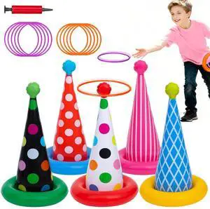 Inflatable Ring Toss Game, Birthday Party Games Ring Toss Game for Kids Adults Birthday Party Decorations Lawn & Yard Games Toys for Family 5-Pack with 10 Plastic Rings Inflatable Ring Toss Game, Birthday Party Games Ring Toss Game for Kids Adults Birthday Party Decorations Lawn & Yard Games Toys for Family 5-Pack with 10 Plastic Rings