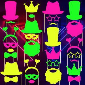 24 Pcs Neon Photo Booth Props Glow Photo Booth Fully Assembled Neon Glow Party Colorful Black Light Fluorescent Paper Posing Props for Birthday Wedding Halloween Christmas Decorations 24 Pcs Neon Photo Booth Props Glow Photo Booth Fully Assembled Neon Glow Party Colorful Black Light Fluorescent Paper Posing Props for Birthday Wedding Halloween Christmas Decorations
