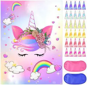 Pin The Horn on The Unicorn with 30 PCS Horns Birthday Party Supplies for Girls Birthday Christmas Party Game for Kids Pin The Horn on The Unicorn with 30 PCS Horns Birthday Party Supplies for Girls Birthday Christmas Party Game for Kids