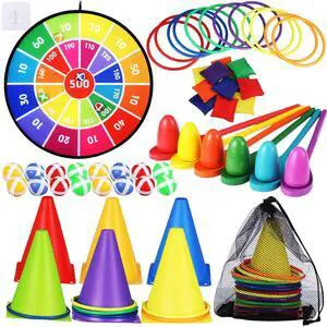 57 Pcs Carnival Games Combo Set for Kids, Bean Bags Ring Toss Game Dart Board with Sticky Balls Plastic Cones Egg Spoon Race Indoor Outdoor Party Supplies for Boys Girls Adults Birthday Gifts 57 Pcs Carnival Games Combo Set for Kids, Bean Bags Ring Toss Game Dart Board with Sticky Balls Plastic Cones Egg Spoon Race Indoor Outdoor Party Supplies for Boys Girls Adults Birthday Gifts