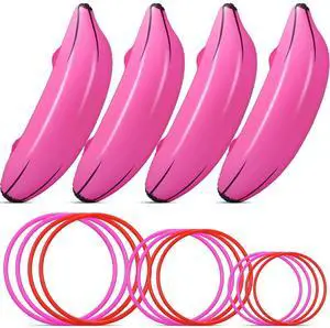 16 Pcs Inflatable Banana Ring Toss Party Favor for Women Include 4 Pack Inflatable Banana with 12 Pcs Plastic Toss Rings Niqht for Adults Swimming Pool Decorations(Pink) 16 Pcs Inflatable Banana Ring Toss Party Favor for Women Include 4 Pack Inflatable Banana with 12 Pcs Plastic Toss Rings Niqht for Adults Swimming Pool Decorations(Pink)