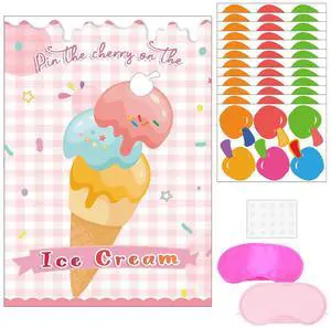 Pin The Cherry on The Ice Cream Game -Ice Cream Party Game with 21'' x 28'' Poster, Reusable Cherry Sticker Carnival Party Supplies Kids Birthday Party Favor Sets Pin The Cherry on The Ice Cream Game -Ice Cream Party Game with 21'' x 28'' Poster, Reusable Cherry Sticker Carnival Party Supplies Kids Birthday Party Favor Sets