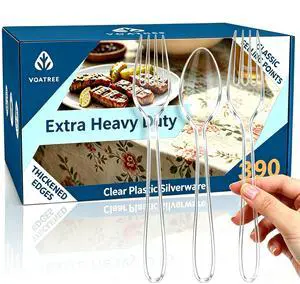 390 Count Heavy Duty Disposable Clear Plastic Forks and Spoons,Bulk 390 Count Heavy Duty Disposable Clear Plastic Forks and Spoons,Bulk