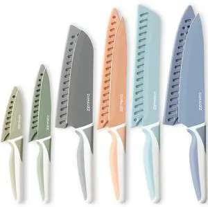 Knife Set, 12 Pieces Kitchen Knives Set with Healthy Non-Stick Coating, Dishwasher Safe Anti-Rust Stainless Steel Knives with 6 Blade Guards, Ergonomic Handles, Ideal Gift Set Knife Set, 12 Pieces Kitchen Knives Set with Healthy Non-Stick Coating, Dishwasher Safe Anti-Rust Stainless Steel Knives with 6 Blade Guards, Ergonomic Handles, Ideal Gift Set