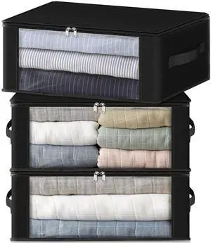 Storage 3-Pack Clothes Organizer Storage Bags Foldable Storage Box with Large Clear Window Sturdy Handles for Closet, Dorm, Pillows, Bedding, Clothes, Blankets, 35L, Black Storage 3-Pack Clothes Organizer Storage Bags Foldable Storage Box with Large Clear Window Sturdy Handles for Closet, Dorm, Pillows, Bedding, Clothes, Blankets, 35L, Black