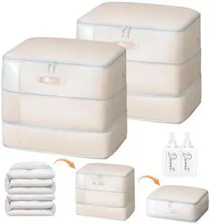 Comforter Storage Bag - Large Capacity Blanket Storage Bags 3-Layer Ultra Space Saving Self Compression Organizer, Washable Compression Bags for Storage Comforter Blanket, 2-Pack, Beige Comforter Storage Bag - Large Capacity Blanket Storage Bags 3-Layer Ultra Space Saving Self Compression Organizer, Washable Compression Bags for Storage Comforter Blanket, 2-Pack, Beige