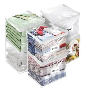 Plastic Storage Bags with Easy-Glide Zipper, Pack of 6, Durable Clear Vinyl Zippered Storage Bags for Clothes Sweaters Comforters Blankets Sheets Bedding (12 x 12 x 12 Inch, White) Plastic Storage Bags with Easy-Glide Zipper, Pack of 6, Durable Clear Vinyl Zippered Storage Bags for Clothes Sweaters Comforters Blankets Sheets Bedding (12 x 12 x 12 Inch, White)