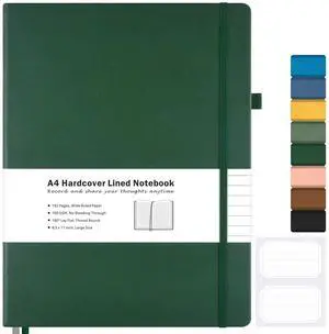 Lined Journal Notebook, 8.5" x 11" Hardcover Leather Notebook for Work, Wide Ruled Notebook Journal for Women Men, 192 Thick Paper, Lay Flat, 2 Pockets, A4 Large Journals for Writing, Green Notebook Lined Journal Notebook, 8.5" x 11" Hardcover Leather Notebook for Work, Wide Ruled Notebook Journal for Women Men, 192 Thick Paper, Lay Flat, 2 Pockets, A4 Large Journals for Writing, Green Notebook