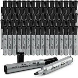Permanent Markers, 80 Count Black Permanent Markers, Chisel tip, Waterproof &Fade Resistant, Quick Drying, Office Supplies for School, Office, Home Permanent Markers, 80 Count Black Permanent Markers, Chisel tip, Waterproof &Fade Resistant, Quick Drying, Office Supplies for School, Office, Home