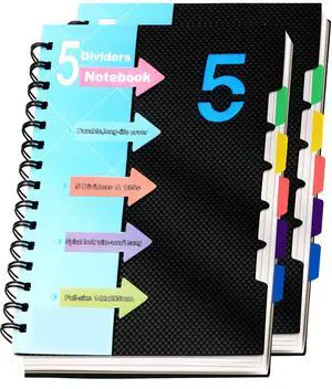 2 Pack 5 Subject Notebook with Dividers 220 Pages Spiral Notebooks with Tabs 6x8 A5 Spiral Bound Journal for Note Taking Work School Supplies, Wide Ruled, Black 2 Pack 5 Subject Notebook with Dividers 220 Pages Spiral Notebooks with Tabs 6x8 A5 Spiral Bound Journal for Note Taking Work School Supplies, Wide Ruled, Black