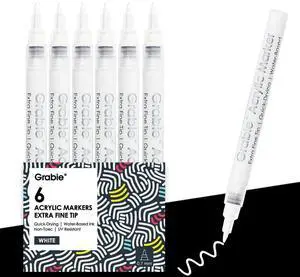 6 White Acrylic Paint Markers, 0.7mm Extra Fine Tip Acrylic Paint Pens for Drawing, Coloring Books for Adults 6 White Acrylic Paint Markers, 0.7mm Extra Fine Tip Acrylic Paint Pens for Drawing, Coloring Books for Adults
