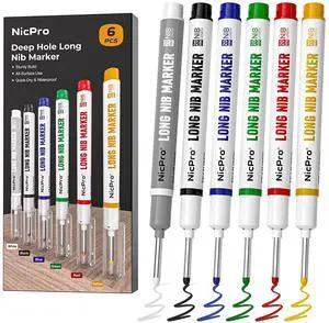 6 PCS Long Nib Marker Pens, 20mm Deep Hole Marker, Quick Dry & Waterproof Construction Markers, Long Head Markers for Metal, Steel, Tile, Glass, Carpenter Marking Pen for Woodworking (Colorful) 6 PCS Long Nib Marker Pens, 20mm Deep Hole Marker, Quick Dry & Waterproof Construction Markers, Long Head Markers for Metal, Steel, Tile, Glass, Carpenter Marking Pen for Woodworking (Colorful)