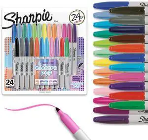 Electro Pop Permanent Markers, Fine Tip, Marker Set, Assorted Colors, 24 Count - Coloring, Drawing, Art, Markers, Writing Electro Pop Permanent Markers, Fine Tip, Marker Set, Assorted Colors, 24 Count - Coloring, Drawing, Art, Markers, Writing