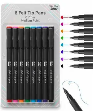 Felt Tip Pens, 8 Pack, 0.7mm, Assorted Colors, Fast Dry Felt Tip Pens, 8 Pack, 0.7mm, Assorted Colors, Fast Dry