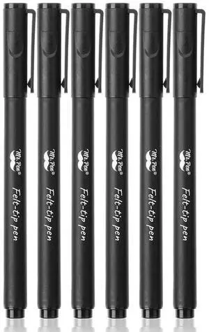 Mr. Pen- Black Felt Tip Pens, Fine Point, 6 Pack, Fast Drying, No Smear Mr. Pen- Black Felt Tip Pens, Fine Point, 6 Pack, Fast Drying, No Smear