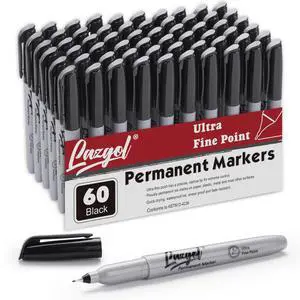 Permanent Markers Bulk, Ultra Fine Point, 60 Pack Black 0.4 mm Permanent Marker set, Felt Tip Pens Works on Plastic, Wood, Stone, Metal and Glass for Doodling, Marking Permanent Markers Bulk, Ultra Fine Point, 60 Pack Black 0.4 mm Permanent Marker set, Felt Tip Pens Works on Plastic, Wood, Stone, Metal and Glass for Doodling, Marking