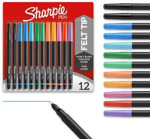 Felt Tip Pens, Fine Point (0.4mm), Assorted Colors, 12 Count - Journaling, Art, Drawing, Markers Felt Tip Pens, Fine Point (0.4mm), Assorted Colors, 12 Count - Journaling, Art, Drawing, Markers