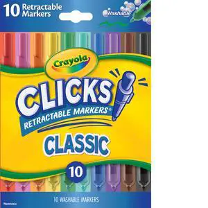Clicks Retractable Tip Markers (10ct), Washable Cone Tip Art Marker Set, Cute Aesthetic School Supplies, Classroom Must Haves, Ages 3+ Clicks Retractable Tip Markers (10ct), Washable Cone Tip Art Marker Set, Cute Aesthetic School Supplies, Classroom Must Haves, Ages 3+