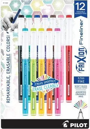FriXion Fineliner Erasable Marker Pens, Fine Point 0.7 mm, Pack of 12, Assorted Colors, Erasable Pens - Ideal for School, Journaling, & Office Writing FriXion Fineliner Erasable Marker Pens, Fine Point 0.7 mm, Pack of 12, Assorted Colors, Erasable Pens - Ideal for School, Journaling, & Office Writing