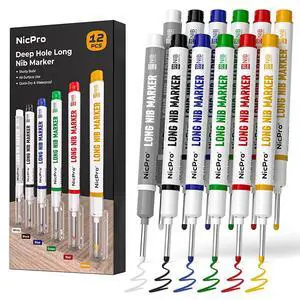 12 PCS Long Nib Marker Pens, 20mm Deep Hole Markers, Quick Dry & Waterproof Construction Marker, Long Head Mark Pens for Metal, Steel, Tile, Glass, Carpenter Marking Tool for Woodworking 12 PCS Long Nib Marker Pens, 20mm Deep Hole Markers, Quick Dry & Waterproof Construction Marker, Long Head Mark Pens for Metal, Steel, Tile, Glass, Carpenter Marking Tool for Woodworking