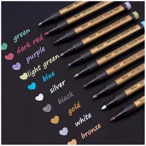 Metallic Marker Pens - Set of 10 Medium Point Metallic Markers for Rock Painting, Black Paper, Card Making, Scrapbooking Crafts, DIY Photo Album Metallic Marker Pens - Set of 10 Medium Point Metallic Markers for Rock Painting, Black Paper, Card Making, Scrapbooking Crafts, DIY Photo Album