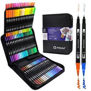 72 Colors Markers for Adult Coloring Books, Dual Tip Markers for School, Fine and Brush Tip for Adults Coloring Books, Calligraphy, Drawing, Sketching 72 Colors Markers for Adult Coloring Books, Dual Tip Markers for School, Fine and Brush Tip for Adults Coloring Books, Calligraphy, Drawing, Sketching