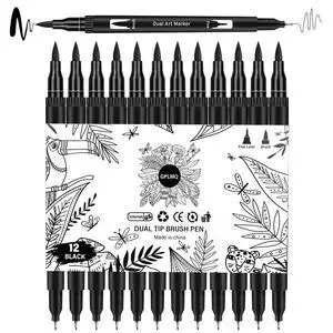 Black Drawing Pens, 12 Pack Felt Tip Markers for Adults and Kids, Dual Tip Brush Fineliners Pens for Art Drawing Sketching Black Drawing Pens, 12 Pack Felt Tip Markers for Adults and Kids, Dual Tip Brush Fineliners Pens for Art Drawing Sketching