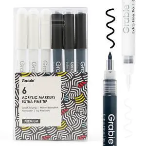 Black & White Extra Fine Tip Acrylic Paint Marker Set, 6 Pack, 0.7mm Acrylic Paint Pens for Highlights and Fine Details on Drawings, Rock Painting Glass Canvas Wood, White Highlight Markers Black & White Extra Fine Tip Acrylic Paint Marker Set, 6 Pack, 0.7mm Acrylic Paint Pens for Highlights and Fine Details on Drawings, Rock Painting Glass Canvas Wood, White Highlight Markers