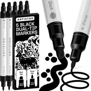 5 Black Dual-Tip Acrylic Paint Markers Paint Pens Set with Dot & Fine Tips for Fabric, Rock, Glass, Wood, Coloring Books Arts & Crafts Gift Classroom Must Haves & School Supplies 5 Black Dual-Tip Acrylic Paint Markers Paint Pens Set with Dot & Fine Tips for Fabric, Rock, Glass, Wood, Coloring Books Arts & Crafts Gift Classroom Must Haves & School Supplies