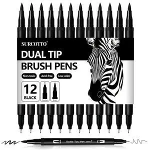 Black Markers for Drawing,12 Pack Drawing Pens, Brush Pens with Felt Tips for Artists, Dual Tip Brush Fineliners Pens, Calligraphy Pens, for Art Drawing Sketching Journaling, Black Black Markers for Drawing,12 Pack Drawing Pens, Brush Pens with Felt Tips for Artists, Dual Tip Brush Fineliners Pens, Calligraphy Pens, for Art Drawing Sketching Journaling, Black