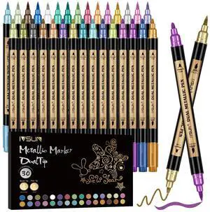 Metallic Marker Pens, 30 Colors Dual Tip Acrylic Paint Pens for Black Paper, Scrapbooking, Photo Album, Rock Painting, Paint Marker for DIY Arts & Crafts, Glass, Wood, Card Making, Scrapbook Supplies Metallic Marker Pens, 30 Colors Dual Tip Acrylic Paint Pens for Black Paper, Scrapbooking, Photo Album, Rock Painting, Paint Marker for DIY Arts & Crafts, Glass, Wood, Card Making, Scrapbook Supplies