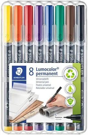 Lumocolor Permanent Universal Pen: Set of 8 Permanent Markers, Assorted Colors, Superfine Felt Tip 0.4mm - Multi Surface, Quick Dry, Smudge-Proof, & Waterproof - For Home, School, & Office Lumocolor Permanent Universal Pen: Set of 8 Permanent Markers, Assorted Colors, Superfine Felt Tip 0.4mm - Multi Surface, Quick Dry, Smudge-Proof, & Waterproof - For Home, School, & Office