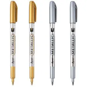 Metallic Markers Pens - Silver and Gold Paint Pens for Black Paper, Glass, Rock Painting, Halloween Pumpkin, Card Making, Scrapbook Album, Christmas DIY Art Craft Kids, Set of 4 Metallic Markers Pens - Silver and Gold Paint Pens for Black Paper, Glass, Rock Painting, Halloween Pumpkin, Card Making, Scrapbook Album, Christmas DIY Art Craft Kids, Set of 4