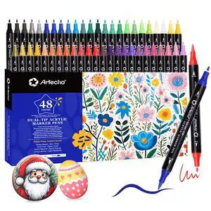 Acrylic Paint Markers 48 Colors, Acrylic Paint Pens with Brush Tip and Fine Tip for Stone, Rock Painting, Paper, Pumpkin, Wood, Egg, Canvas, Ceramic, Fabric, leather, Glass, DIY Crafts Acrylic Paint Markers 48 Colors, Acrylic Paint Pens with Brush Tip and Fine Tip for Stone, Rock Painting, Paper, Pumpkin, Wood, Egg, Canvas, Ceramic, Fabric, leather, Glass, DIY Crafts