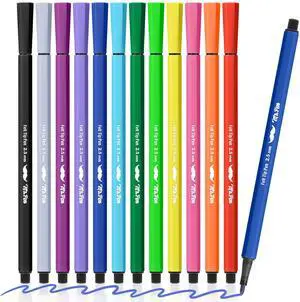 Felt Tip Markers, Assorted Colors, 12 Pack, 2.5 mm Felt Tip Markers, Assorted Colors, 12 Pack, 2.5 mm