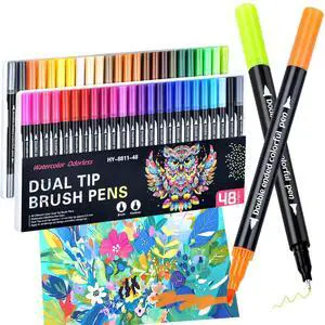 48 Colors Markers, Dual Tip with Fine Tip and Brush Tip Pens for Adult Coloring Book, Dual Brush Coloring Markers, Art Supplies Marker s Kit for Calligraphy, Drawing, DIY Crafts 48 Colors Markers, Dual Tip with Fine Tip and Brush Tip Pens for Adult Coloring Book, Dual Brush Coloring Markers, Art Supplies Marker s Kit for Calligraphy, Drawing, DIY Crafts