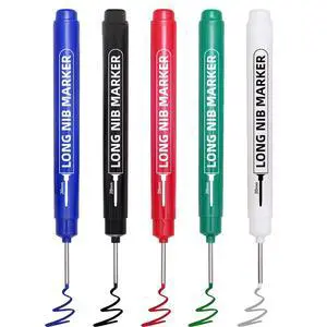 5 PCS Long Nib Marker Pens, 20mm Deep Hole Marker Pens, Quick Dry & Waterproof Construction Markers, Long Head Markers for Metal, Steel, Tile, Glass, Carpenter Marking Pen for Woodworking 5 PCS Long Nib Marker Pens, 20mm Deep Hole Marker Pens, Quick Dry & Waterproof Construction Markers, Long Head Markers for Metal, Steel, Tile, Glass, Carpenter Marking Pen for Woodworking