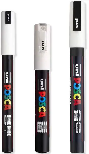 Ultra Fine to Fine Paint Marker Pens Set - PC-1MR, PC-1M, PC-3M - White Ink - Pack of 3 Ultra Fine to Fine Paint Marker Pens Set - PC-1MR, PC-1M, PC-3M - White Ink - Pack of 3