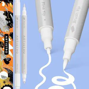 2 White Dual-Tip Acrylic Paint Pens - Multisurface Markers for Glass, Rock, Fabric, Wood, Plastic & More - 1 mm Fine & Brush Tips 2 White Dual-Tip Acrylic Paint Pens - Multisurface Markers for Glass, Rock, Fabric, Wood, Plastic & More - 1 mm Fine & Brush Tips