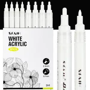 Acrylic White Paint Pens - 8 Pack 2-3MM Medium Tip & 0.7MM Extra Fine Paint Marker for Rock Painting, Wood, Metal, Fabric, Plastic, Canvas, Glass, Ceramic, Diy Crafts, White Out Pen Acrylic White Paint Pens - 8 Pack 2-3MM Medium Tip & 0.7MM Extra Fine Paint Marker for Rock Painting, Wood, Metal, Fabric, Plastic, Canvas, Glass, Ceramic, Diy Crafts, White Out Pen